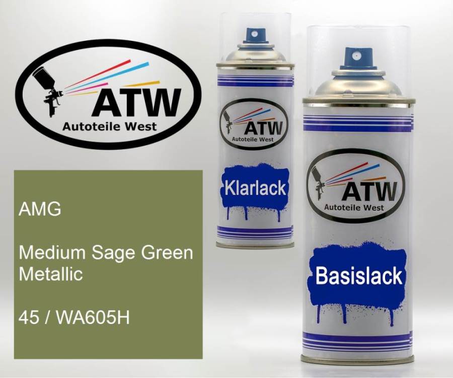 AMG, Medium Sage Green Metallic, 45 / WA605H: 400ml Sprühdose + 400ml Klarlack - Set, von ATW Autoteile West.